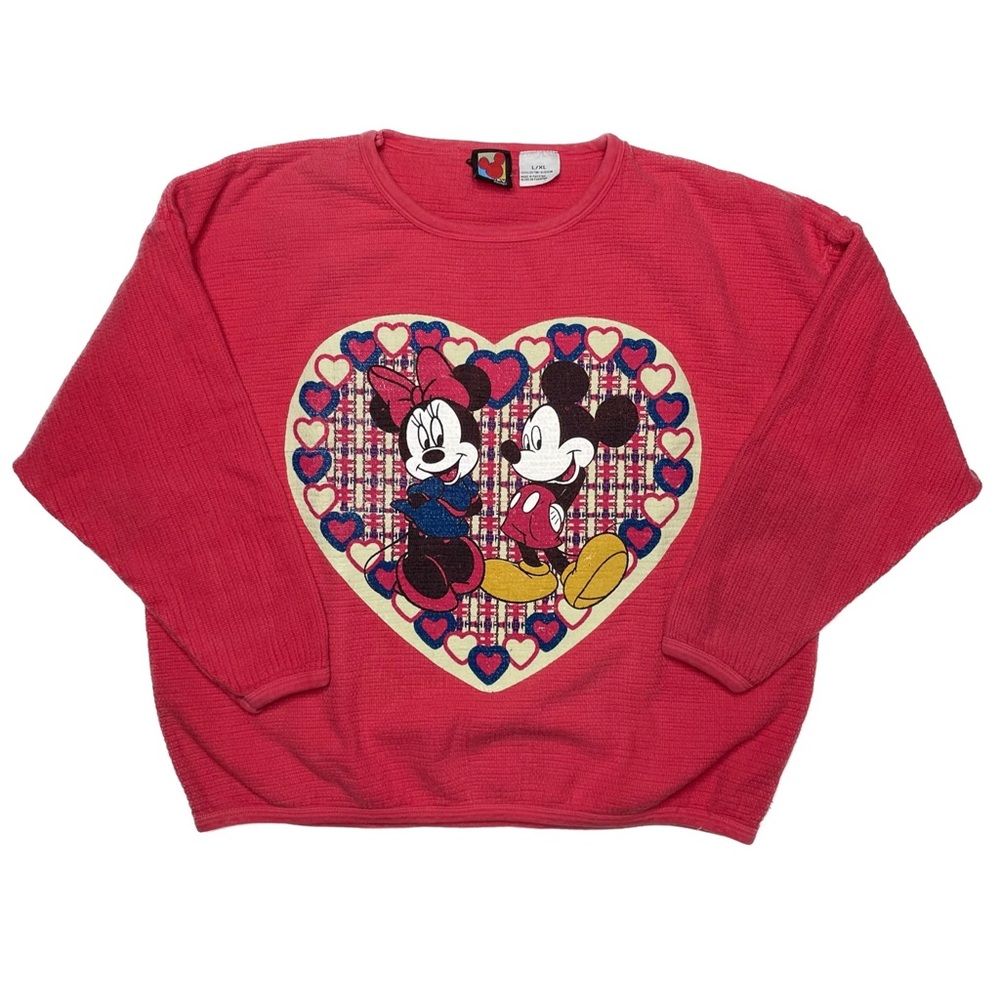 Vintage Disney Red Sweatshirt with Mickey and Minnie Valentines Day Hearts Love